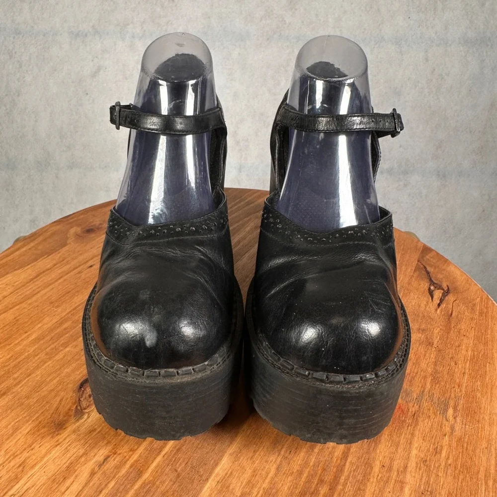 Riverstone Industrial Vintage Y2K Mary Jane Heels Womens 10 Black Platform Lug